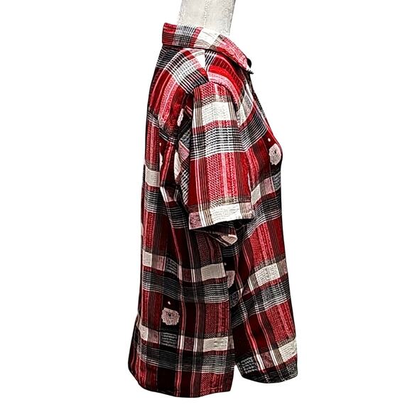 Holiday Editions Womens Button Front Collar Santa Claus Short Sleeve Top Size XL - Picture 2 of 10